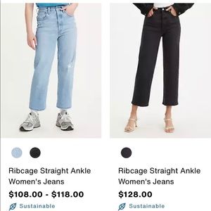 2 Pairs of Levi’s Ribcage Straight Jeans in black and light denim - 31W - 27L